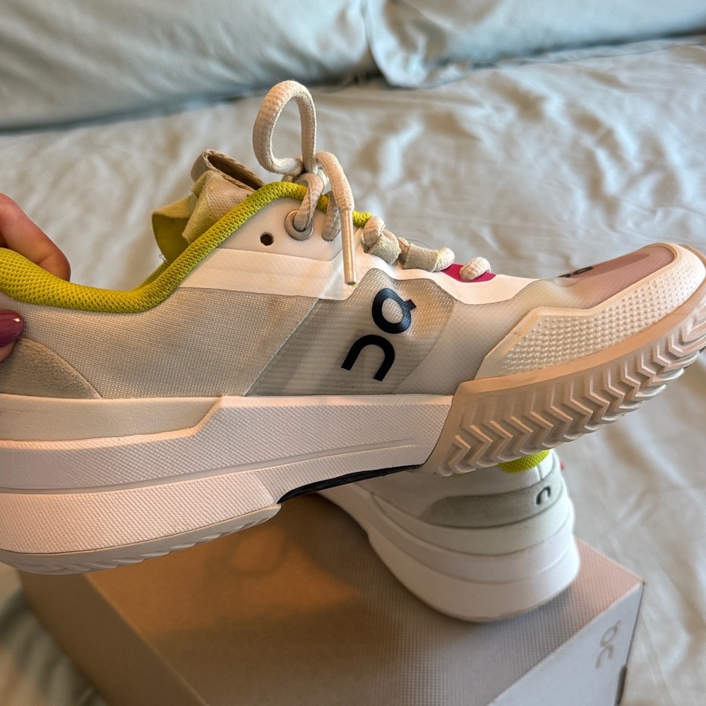 On Running Women's Athletic Shoes - White, Pink, Yellow - Picture 6 of 9